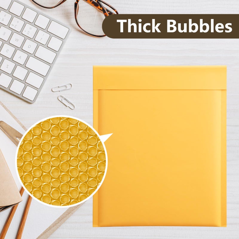 UCGOU Kraft Bubble Mailers 9.5x14.5 Inch 25 Pack Usable Size 9.5x13.5 Yellow Padded Envelopes #4 Large Mailing Package Self Sealing Tear Resistant Boutique Bulk Mail Shipping Bag for Makeup Supplies - Image 4